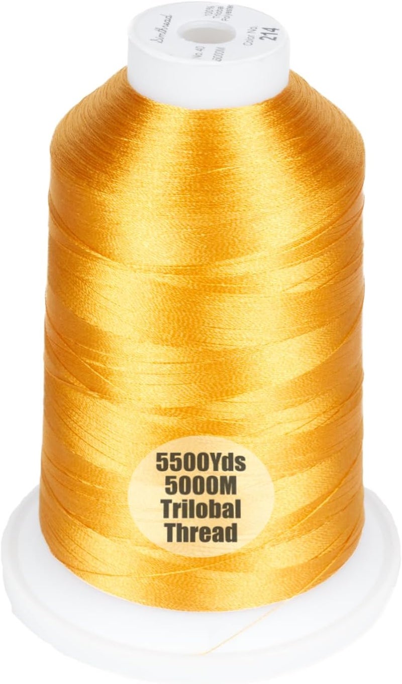 simthread Trilobal Polyester Thread – 5000M (5500yds) No.40 – Super Sheen, Tangle-Free – Built-in Thread Lock Spool – Compatible with Brother, Singer, Janome & More, Old Gold-214 - Image 1